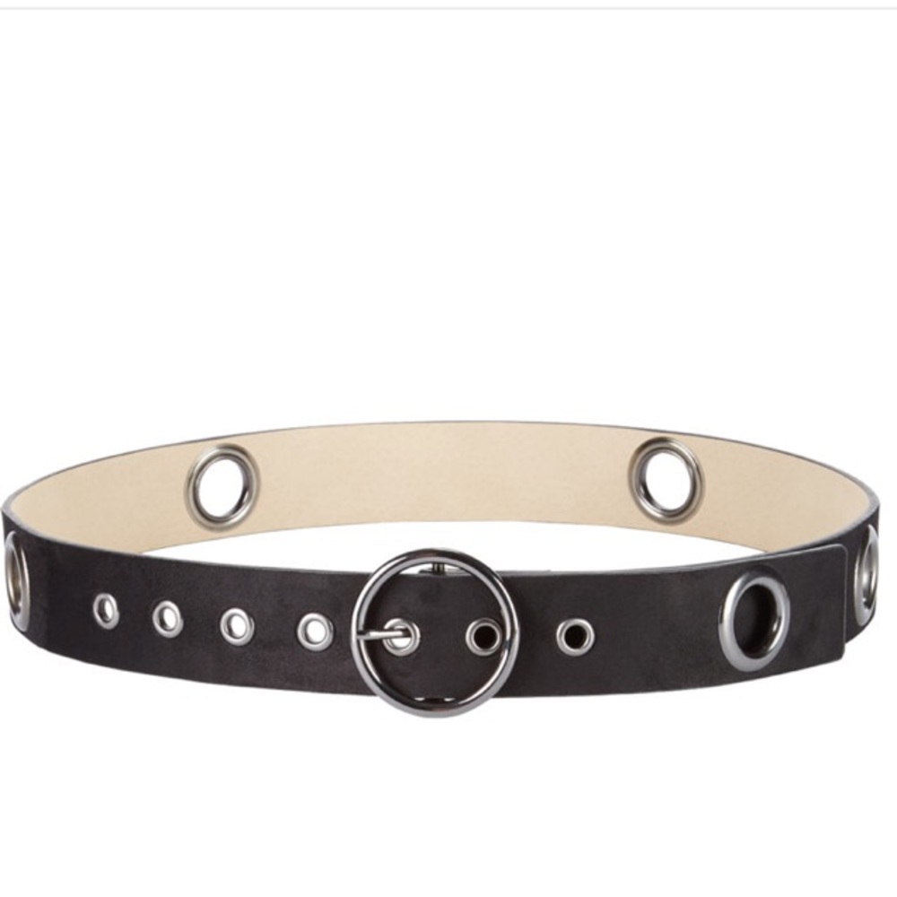 INC International black suede circle grommet belt